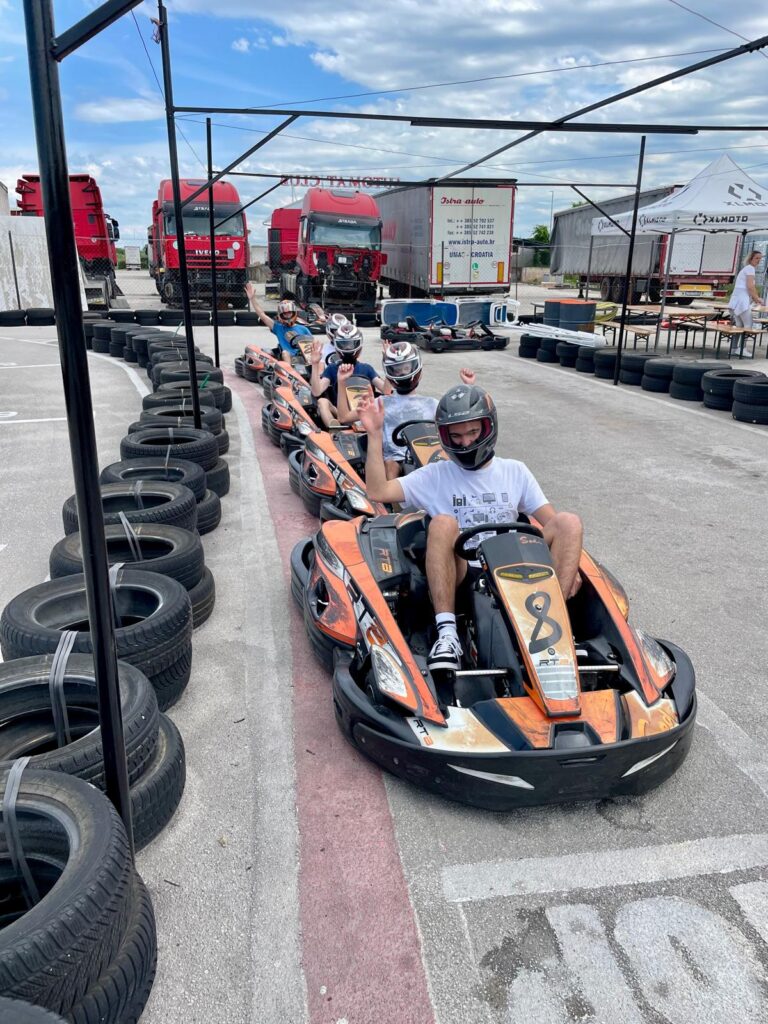 Queue of racers waiting in pit lane